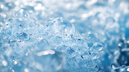 A close-up of icy texture, showing the beautiful crystalline structures and frosty details.の写真素材