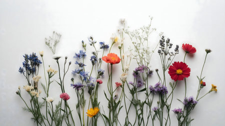 A stunning array of wildflowers in a vibrant bouquet, showcasing diverse colors and textures against...