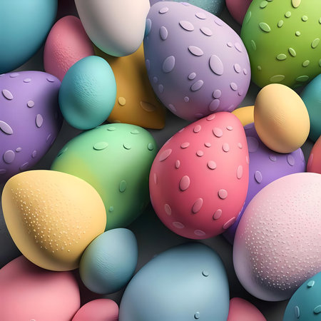 A vibrant collection of pastel-colored eggs, perfect for Easter. The smooth texture and unique...