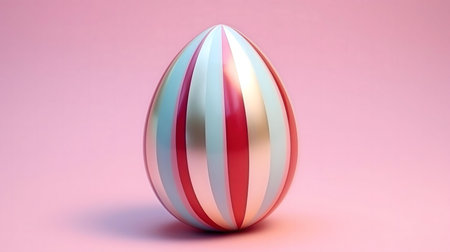 A beautifully striped Easter egg sits on a delicate pink backdrop. Perfect for spring celebrations.