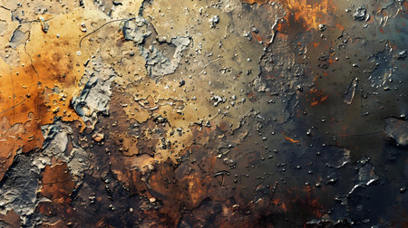 Abstract image showing a heavily textured metallic surface with signs of oxidation, rust, and patina.の写真素材