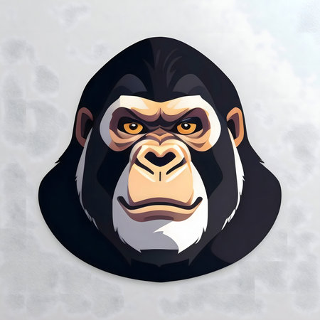 Close-up illustration of a gorilla's head, showing powerful features and intense gaze.