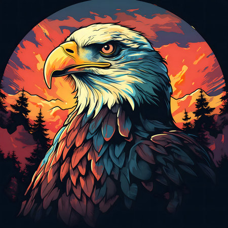 A stunning digital painting of an eagle against a vibrant sunset backdrop.
