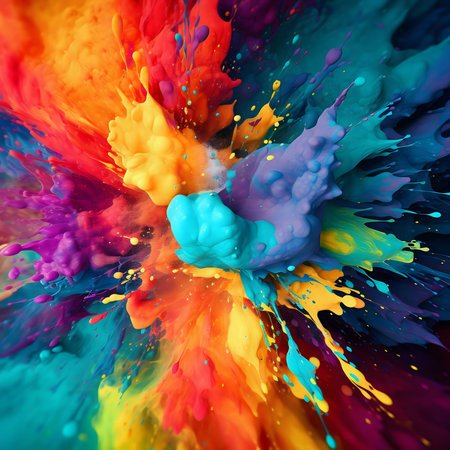 A captivating image of a colorful paint explosion. Vibrant hues and dynamic movement.