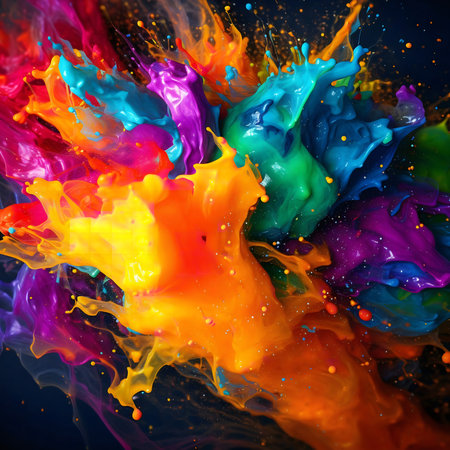 A burst spectacular of rainbow colored paint. Dynamic and vibrant.
