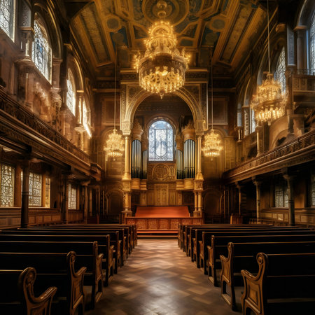 A stunning view of an old church's interiorの写真素材