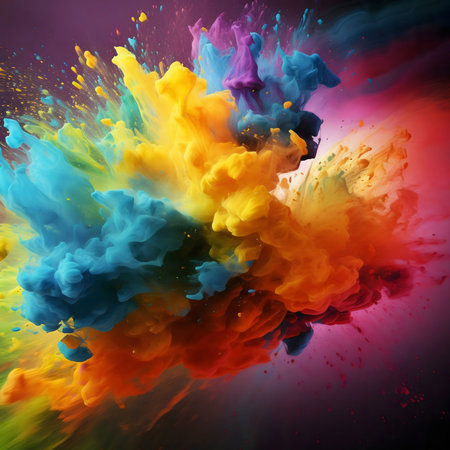 A captivating abstract image of vibrant colors exploding and swirling. A feast for the eyes.の写真素材