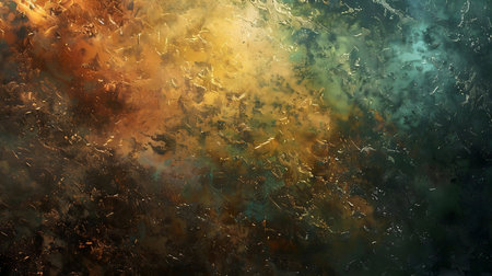 Abstract cosmic nebula with golden and teal hues. Rich textures and vibrant colors.の写真素材
