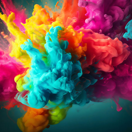 Abstract image of colorful ink swirling in water.の写真素材