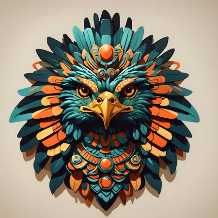 Stunning paper sculpture of an eagle's head, vibrant colors and intricate details.の写真素材