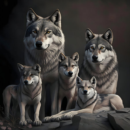 Digital painting of a wolf family. A majestic portrait.の写真素材