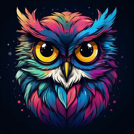 Psychedelic owl portrait, vibrant colors, digital art.の写真素材