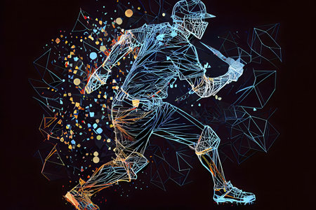 Abstract digital art of a baseball player in action.の写真素材