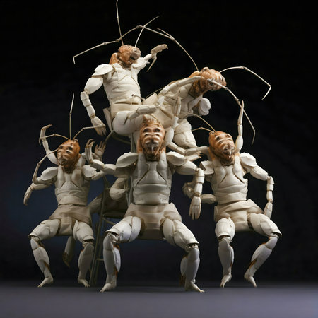 Surreal photo of sculpted insects in dynamic poses.の写真素材