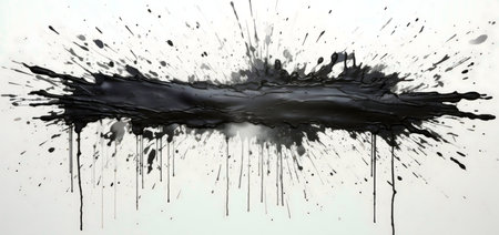 A striking abstract artwork featuring a black ink explosion on a white background.の写真素材