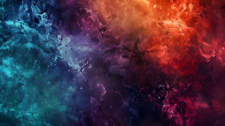 Stunning abstract artwork depicting a vibrant nebula. Deep blues, reds and oranges create a captivating cosmic scene.の写真素材