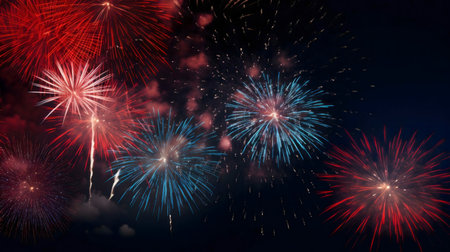 Vibrant fireworks light up the night sky.の写真素材