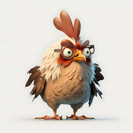 A comical 3D rendered chicken wearing glasses.の写真素材