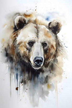 A stunning watercolor painting of a majestic grizzly bear, capturing its wild beauty.の写真素材