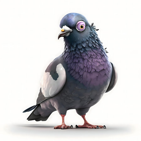 3D rendered pigeon, digitally created, detailed feathers, white background.の写真素材