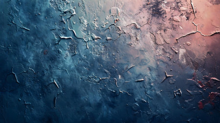 Abstract background with a cracked paint texture. Deep blue and rose hues create a dramatic effect.の写真素材