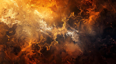 A vibrant nebula swirls in shades of orange and gold, a cosmic artwork of light and heat.