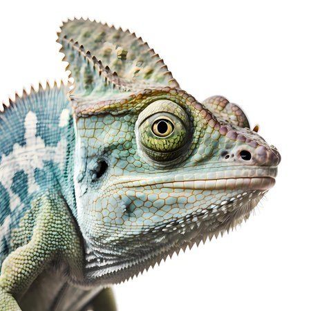 A stunning close-up of a chameleon, showing its intricate details and vibrant colors.の写真素材