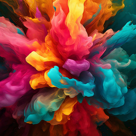 A vibrant, abstract image showing an explosion of colorful paint.の写真素材