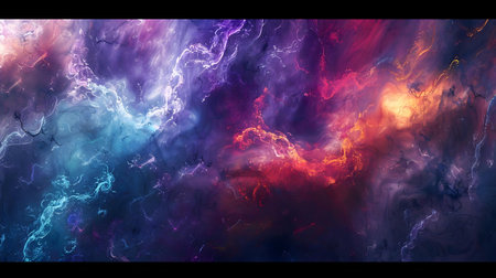 A vibrant cosmic nebula with swirling colors and textures.