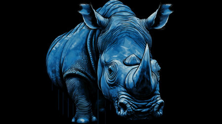 A stunning digital painting of a blue rhino, showcasing intricate details and a dramatic atmosphere.の写真素材