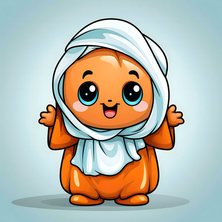 A cheerful cartoon character wearing a white costume. Happy and playful!の写真素材