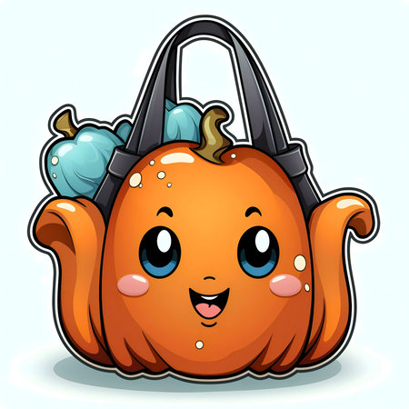 A cute cartoon pumpkin in a tote bag. Perfect for Halloween!の写真素材