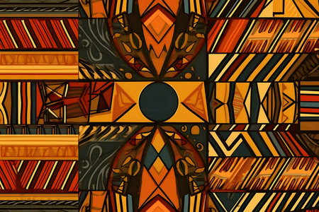 Vibrant abstract African textile design with geometric patterns.