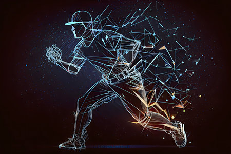 Abstract digital art of a baseball player running. Dynamic lines and geometric shapes create a sense...