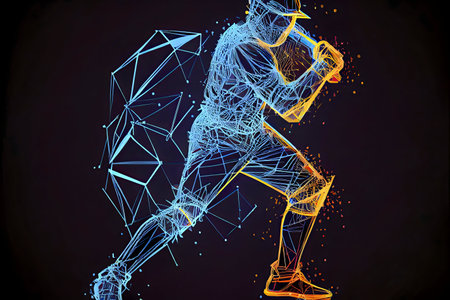 Abstract artwork depicting a baseball player in motion, using a polygonal style.の写真素材