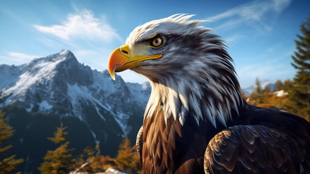 Eagle perched on mountain peak, majestic view