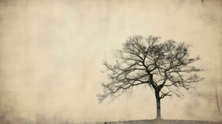 A single, leafless tree stands against a muted sky. Vintage effect.の写真素材