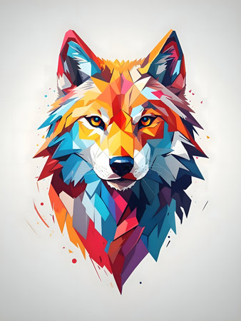 A colorful geometric wolf illustrationの写真素材
