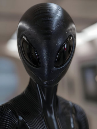 Detailed 3D render of an alien's head and shoulders. Dark, sleek design.の写真素材