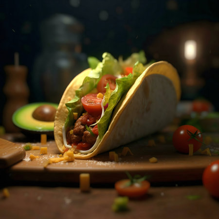 Close-up of a succulent taco. Deliciousの写真素材