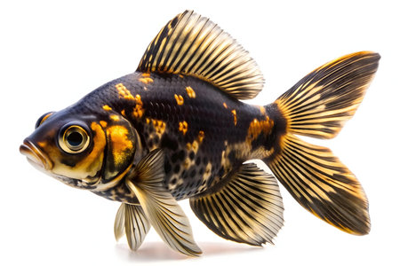 Close-up photo of a black and gold goldfish.の写真素材