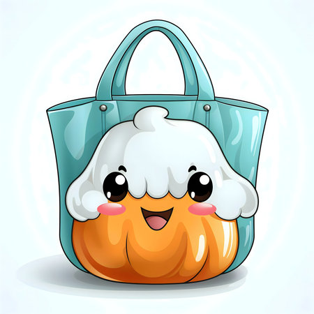 Cute pumpkin-shaped tote bag illustration. Perfect for Halloween or fall.の写真素材