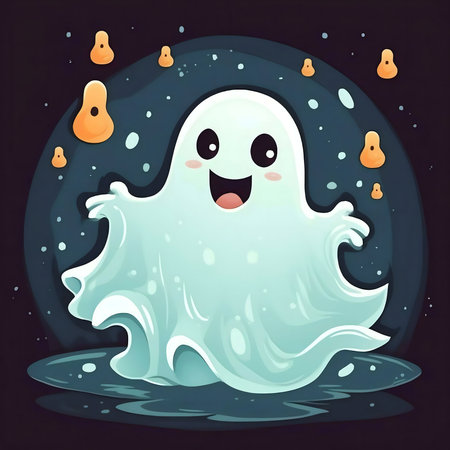 A cheerful ghost floats happily. Halloween illustration.の写真素材