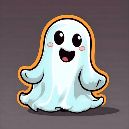Cute happy ghost cartoon illustration perfect for Halloweenの写真素材