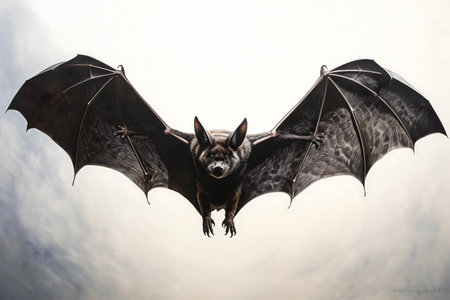 A breathtaking close-up of a flying fox in flight, showing its intricately wings and captivating...