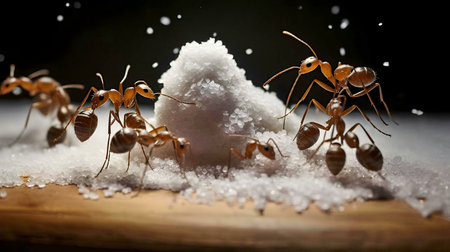 Macro shot of ants on sugarの写真素材