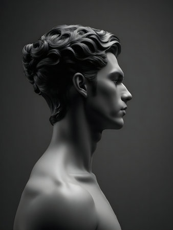 A grayscale digital sculpture depicting a man's profile, showing artistic detail and elegant form.の写真素材