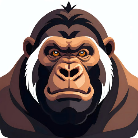 Close-up illustration of a powerful gorilla, showing its intense gaze and muscular build.の写真素材