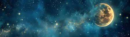 A captivating image of a night sky with a large moon and countless stars. The scene evokes peace and...