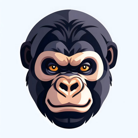Powerful vector illustration of a chimpanzee's head. Intense expression.の写真素材